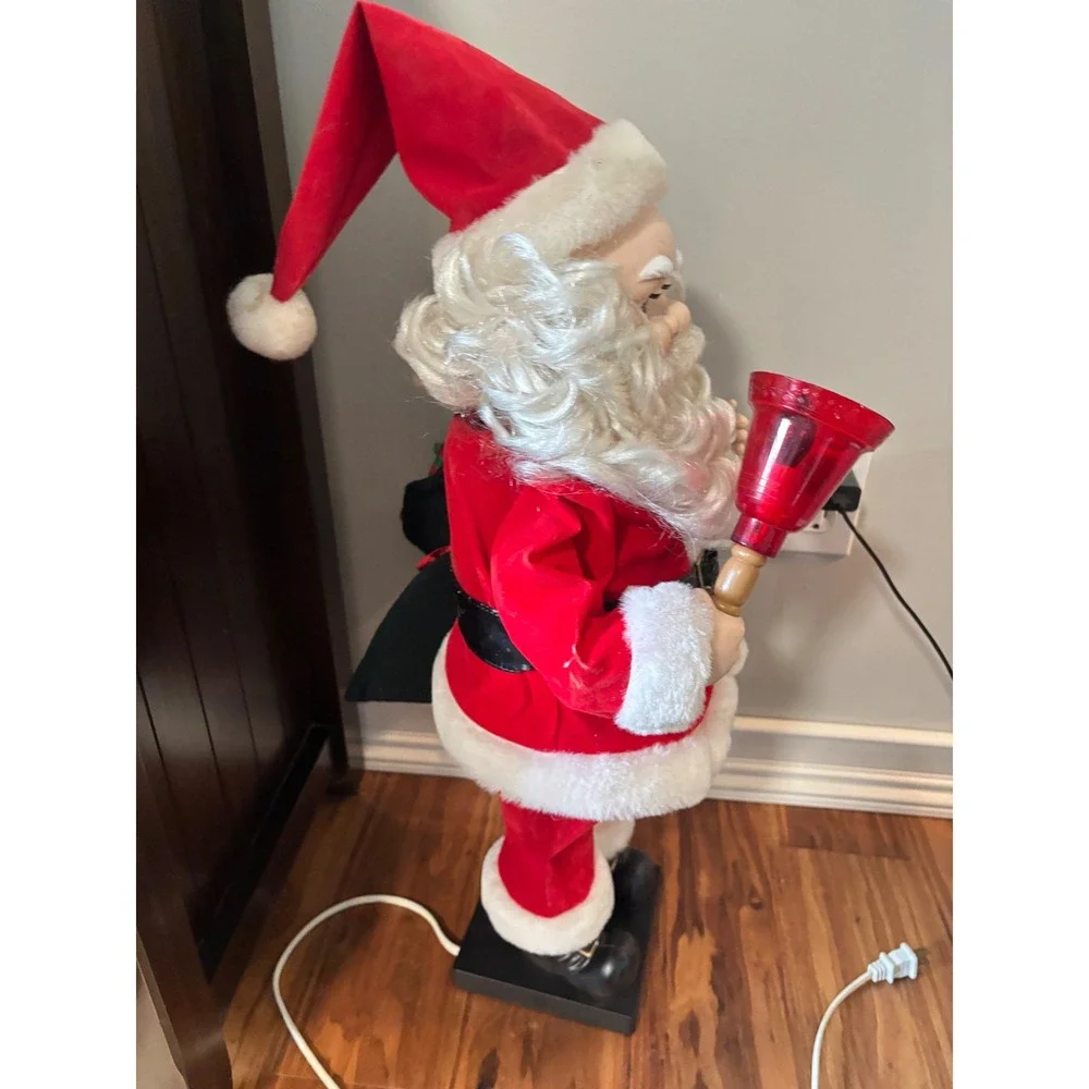 Vintage Animated Standing Santa‎ Claus Red Velvet Suit Light Up Bell 24 Inch